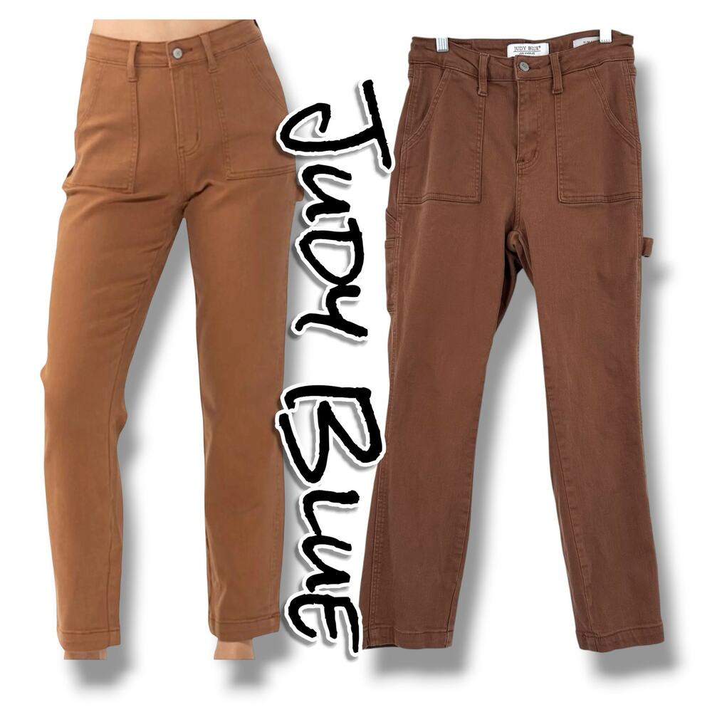 Judy Blue 3/26 Brown Carpenter Jeans High Rise Slim Fit Utility Stretch 88462